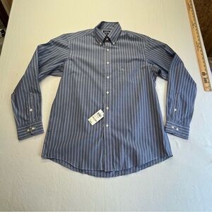 Club Room Performance LS Button Down Shirt Blue/White 100% Cotton Men's L *NEW*